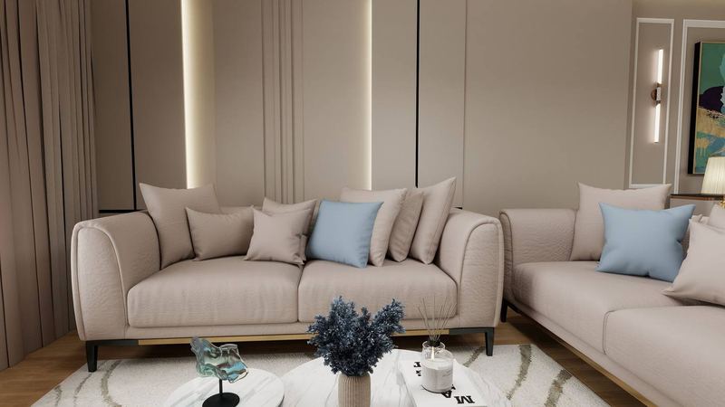Beige living room after cleaning