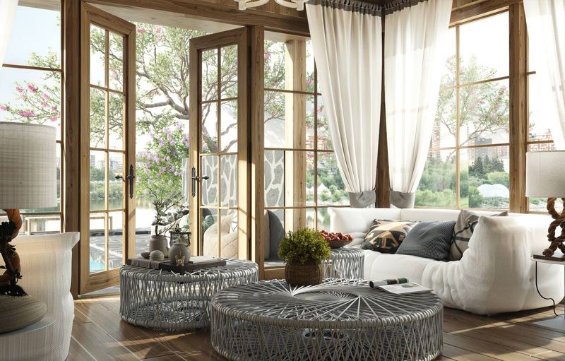Bright living room with a wall unit